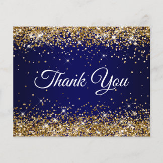 Gold Glitter Navy Blue Ombre Thank You Flyer