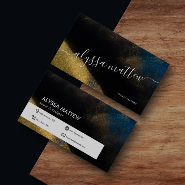 Gold Glitter Navy Blue Personalised Elegant Modern Business Card (Creator Uploaded)