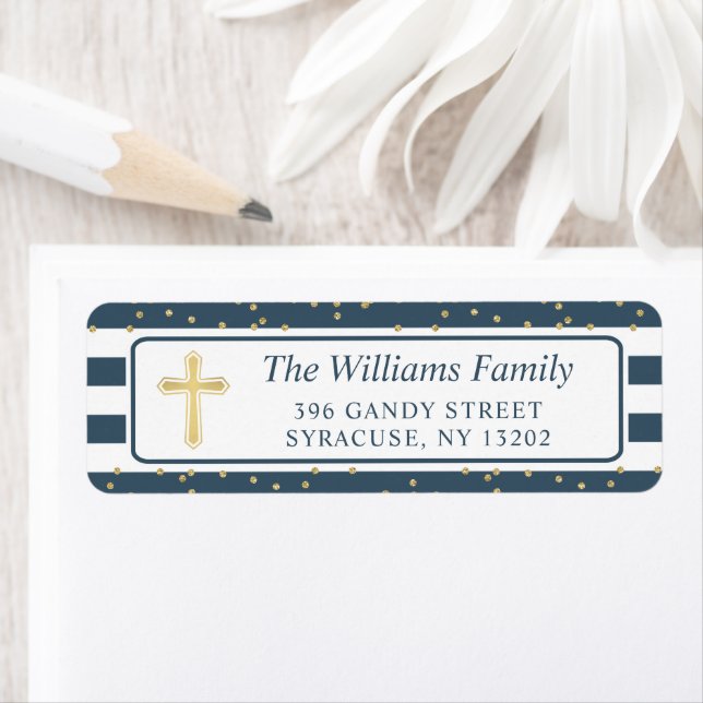 Gold Glitter Navy Blue Religious Return Address (Insitu)