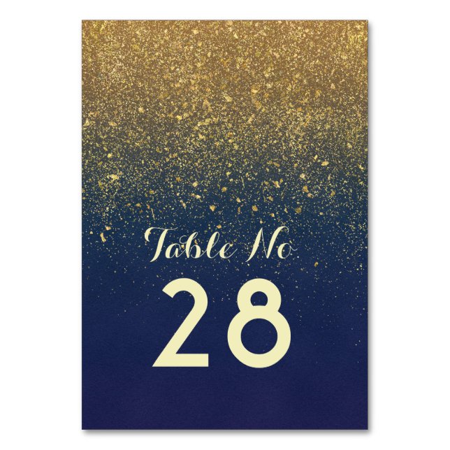 Gold Glitter Navy Wedding Table Number (Front)