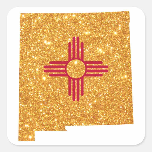 Gold Glitter New Mexico Square Sticker (Front)