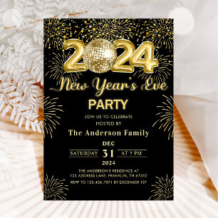 Gold Glitter New Year's Eve Party 2024 Invitation