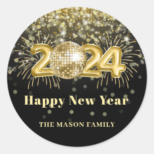 Gold Glitter New Years Eve Party Disco Ball Classic Round Sticker