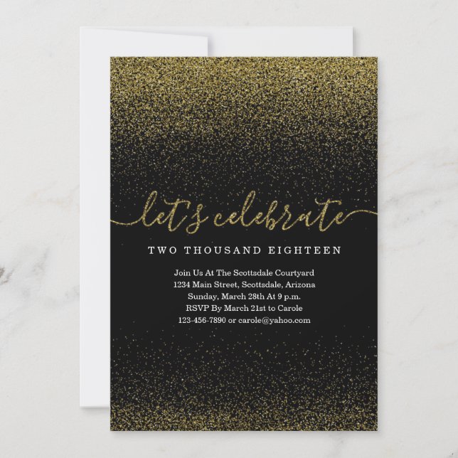 Gold Glitter New Year's Eve Party Invitation (Front)