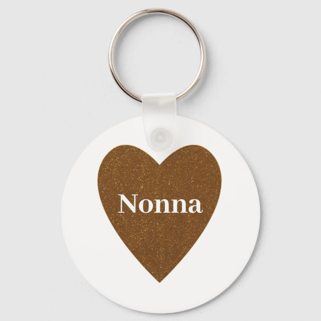 Gold Glitter Nonna Heart Key Ring (Front)
