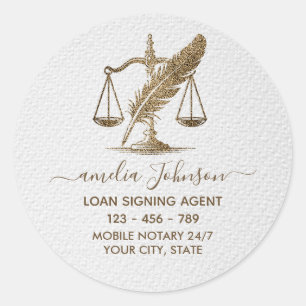 Gold Glitter Notary Loan Signing Agent Custom      Classic Round Sticker