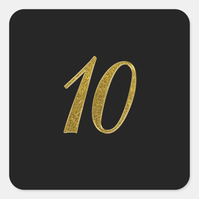 Gold Glitter Number 10 Square Sticker (Front)