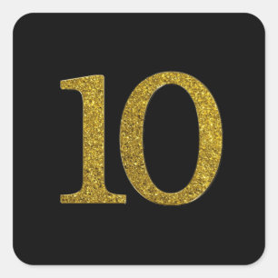 Gold Glitter Number 10 Wide Font Square Sticker