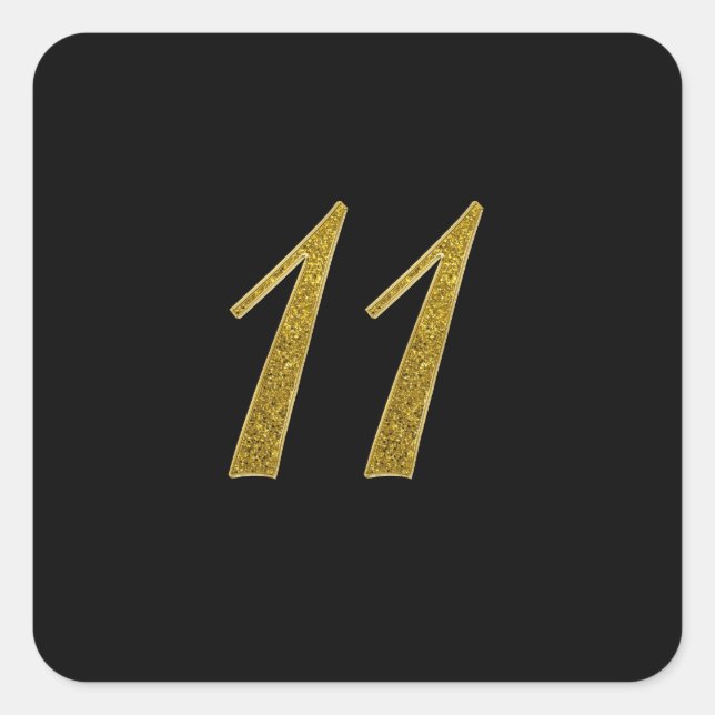 Gold Glitter Number 11 Square Sticker (Front)