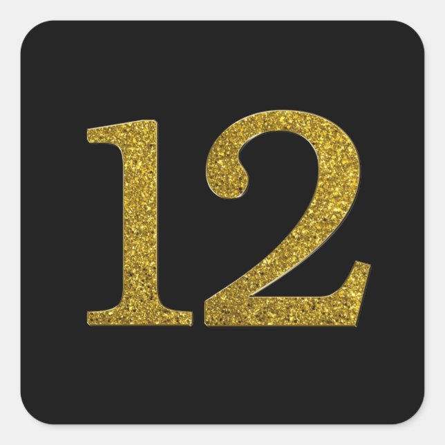 Gold Glitter Number 12 Square Sticker (Front)