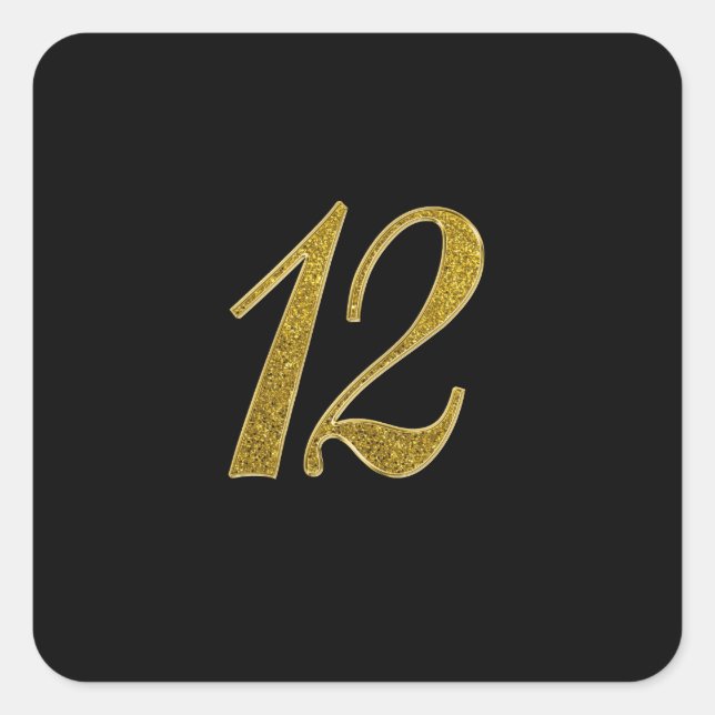 Gold Glitter Number 12 Square Sticker (Front)