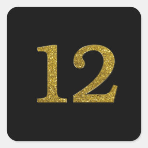 Gold Glitter Number 12 wide font Square Sticker