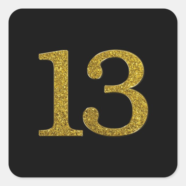 Gold Glitter Number 13 Wide Font Square Sticker (Front)