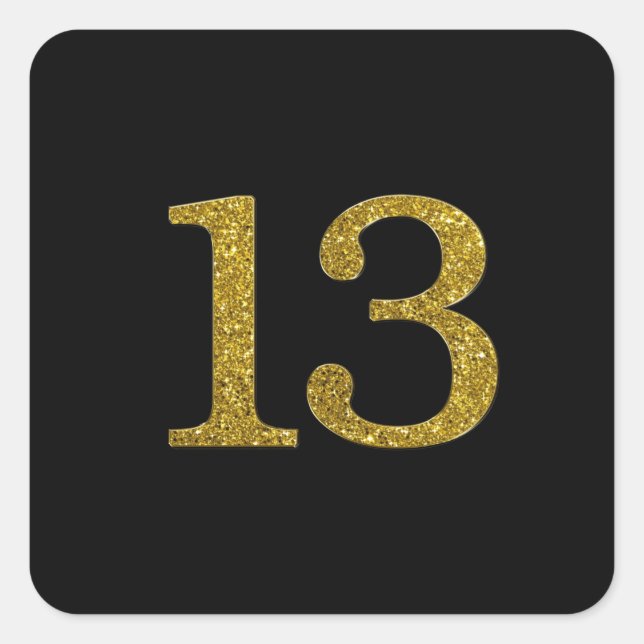 Gold Glitter Number 13 wide font Square Sticker (Front)
