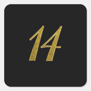 Gold Glitter Number 14 Square Sticker