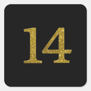 Gold Glitter Number 14 wide font Square Sticker