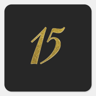 Gold Glitter Number 15 Square Sticker