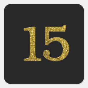 Gold Glitter Number 15 wide font Square Sticker