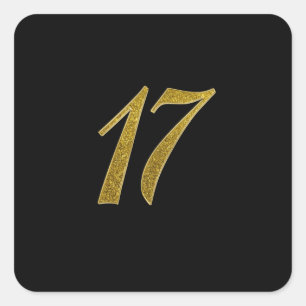 Gold Glitter Number 17 Square Sticker