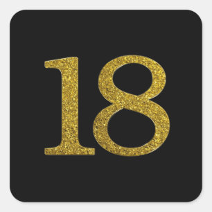 Gold Glitter Number 18 Wide Font Square Sticker