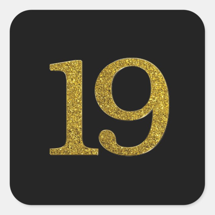 Gold Glitter Number 19 Wide Font Square Sticker | Zazzle.co.uk