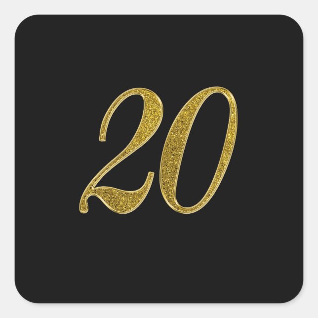 Gold Glitter Number 20 Square Sticker (Front)