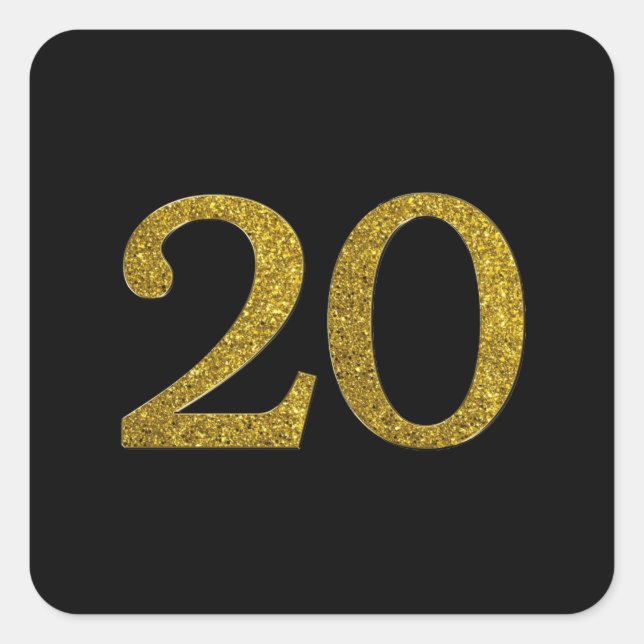 Gold Glitter Number 20 wide font Square Sticker (Front)