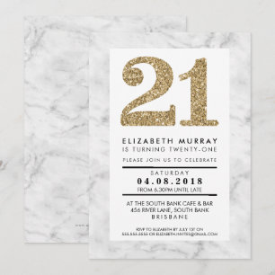 GOLD GLITTER NUMBER 21 21st INVITE simple marble