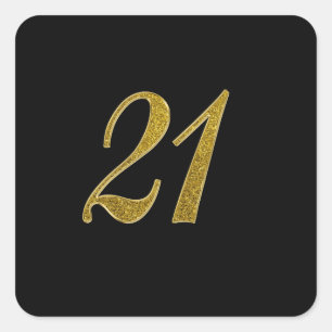 Gold Glitter Number 21 Square Sticker