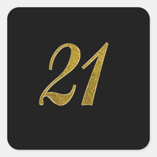 Gold Glitter Number 21 Square Sticker (Front)