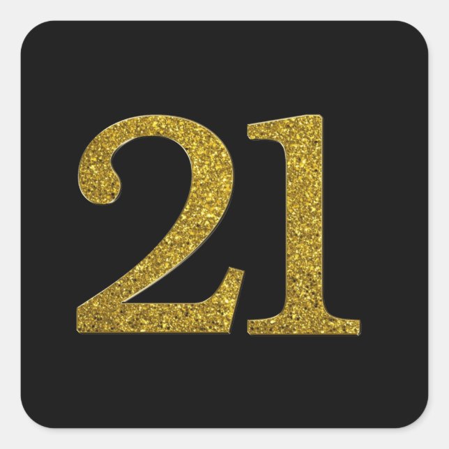 Gold Glitter Number 21 Wide Font Square Sticker (Front)