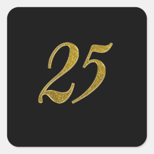 Gold Glitter Number 25 Square Sticker