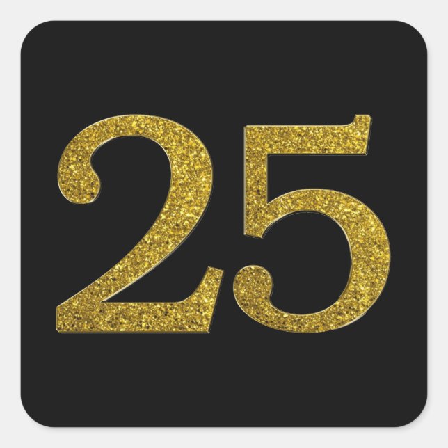Gold Glitter Number 25 Wide Font Square Sticker (Front)