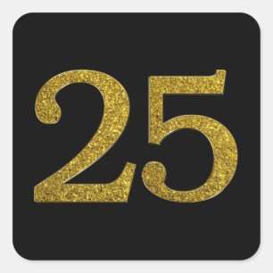 Gold Glitter Number 25 Wide Font Square Sticker