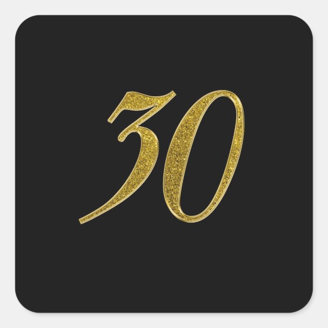 Gold Glitter Number 30 Square Sticker (Front)