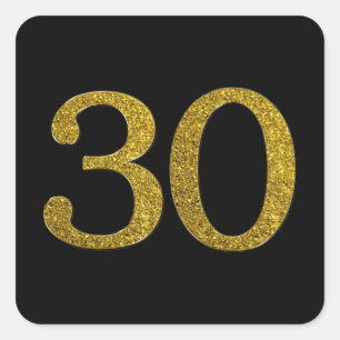 Gold Glitter Number 30 Wide Font Square Sticker