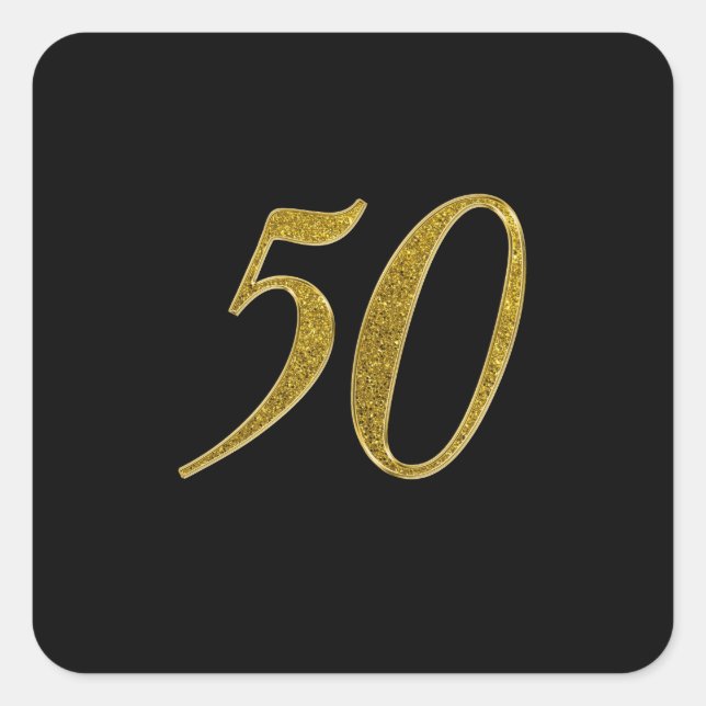 Gold Glitter Number 50 Square Sticker (Front)