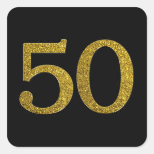 Gold Glitter Number 50 Wide Font Square Sticker