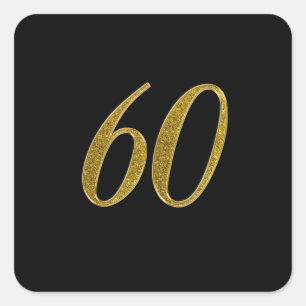 Gold Glitter Number 60 Square Sticker