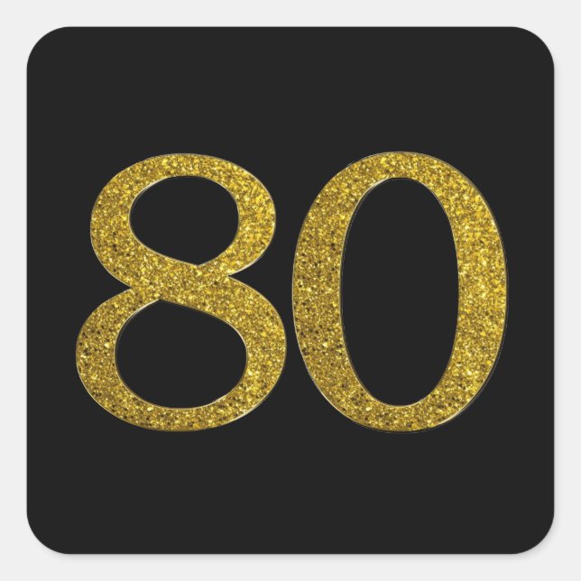 Gold Glitter Number 80 Wide Font Square Sticker (Front)