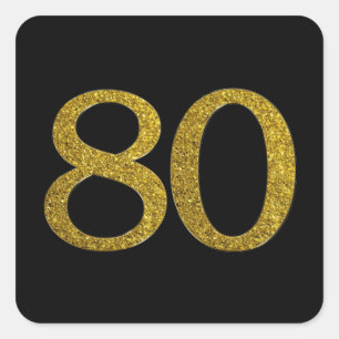Gold Glitter Number 80 Wide Font Square Sticker