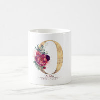 Gold Glitter O Monogram Floral Burgundy Red