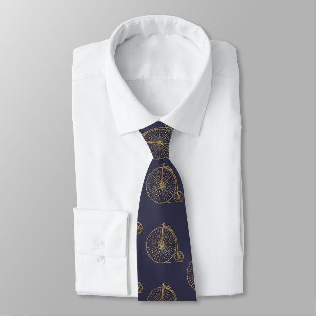 Gold Glitter Old Fashioned Unicycle Line Drawing Tie (Tied)