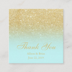 Gold glitter ombre blue mint thank you wedding square business card