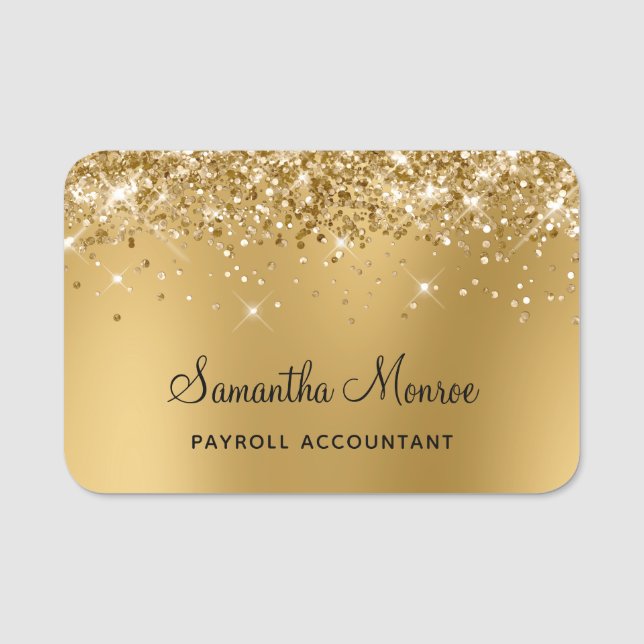 Gold Glitter Ombre Blur Name Tag (Front)