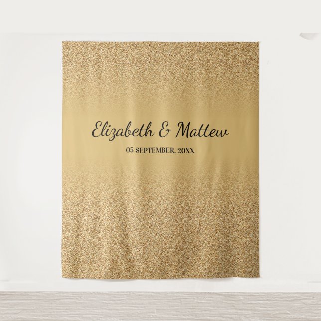 Gold glitter ombre elegant wedding backdrop tapestry (Front)