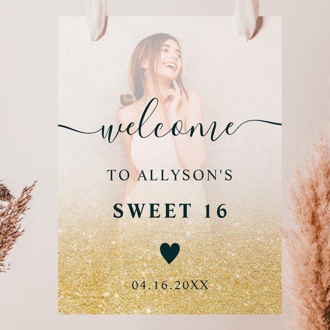 Gold glitter ombre photo Sweet 16 welcome Poster (Creator Uploaded)