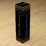 Gold glitter on black custom text wine box<br><div class="desc">Gold glitter accent on black with customisable text in gold-Happy 40th Birthday on two sides and person name on two other sides. Two-letter monogram on the top side of the wine box.</div>