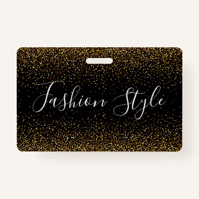Gold Glitter on black fashion style   ID Badge (Front)