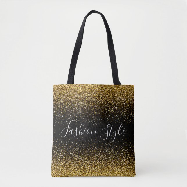 Gold Glitter on black fashion style  Tote Bag (Front)